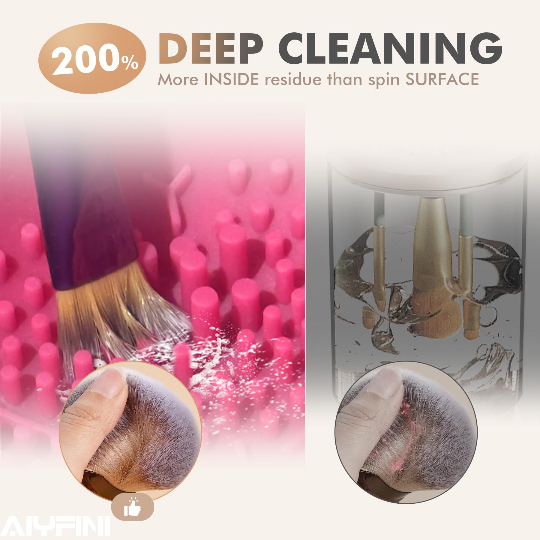 Alyfini brush cleaner in action showing powerful friction cleaning