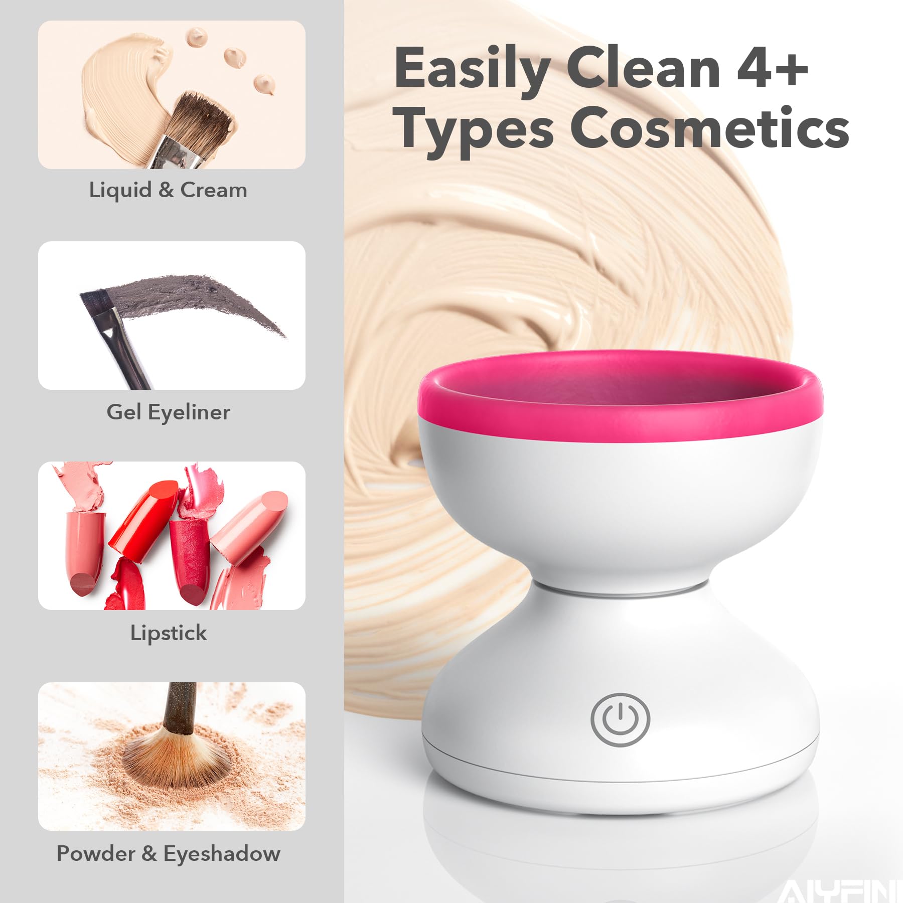Alyfini clean brushes on stand illustrating tidy, ready-to-use makeup tools.