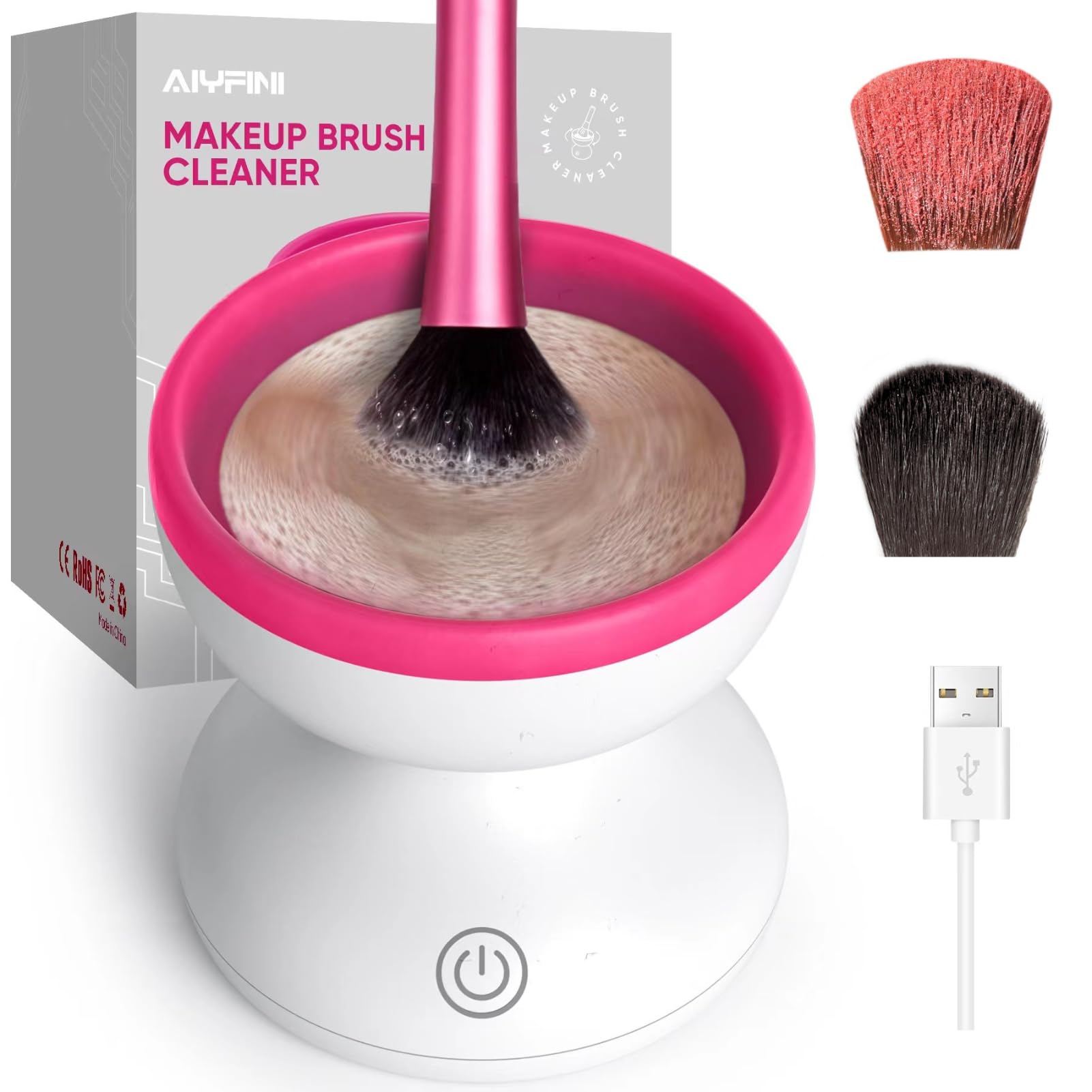 Alyfini makeup brush cleaner machine front view showing quick, efficient cleaning.