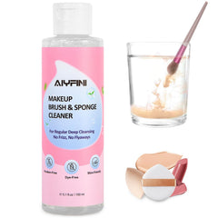 Alyfini Makeup Brush Shampoo front bottle view showing concentrated formula for fast stain removal.