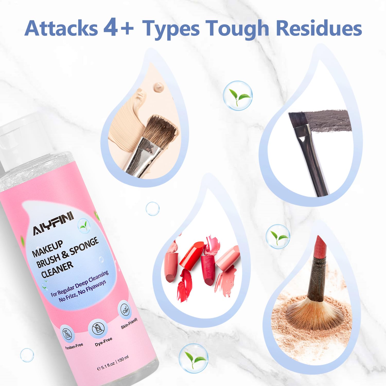 Alyfini Makeup Brush Shampoo heavy-stain-removal close-up demonstrates quick heavy buildup removal.