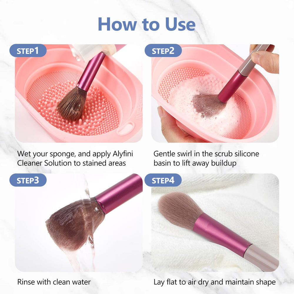 Alyfini Makeup Brush Shampoo residue-free-clean-tools highlights brushes ready after wash.
