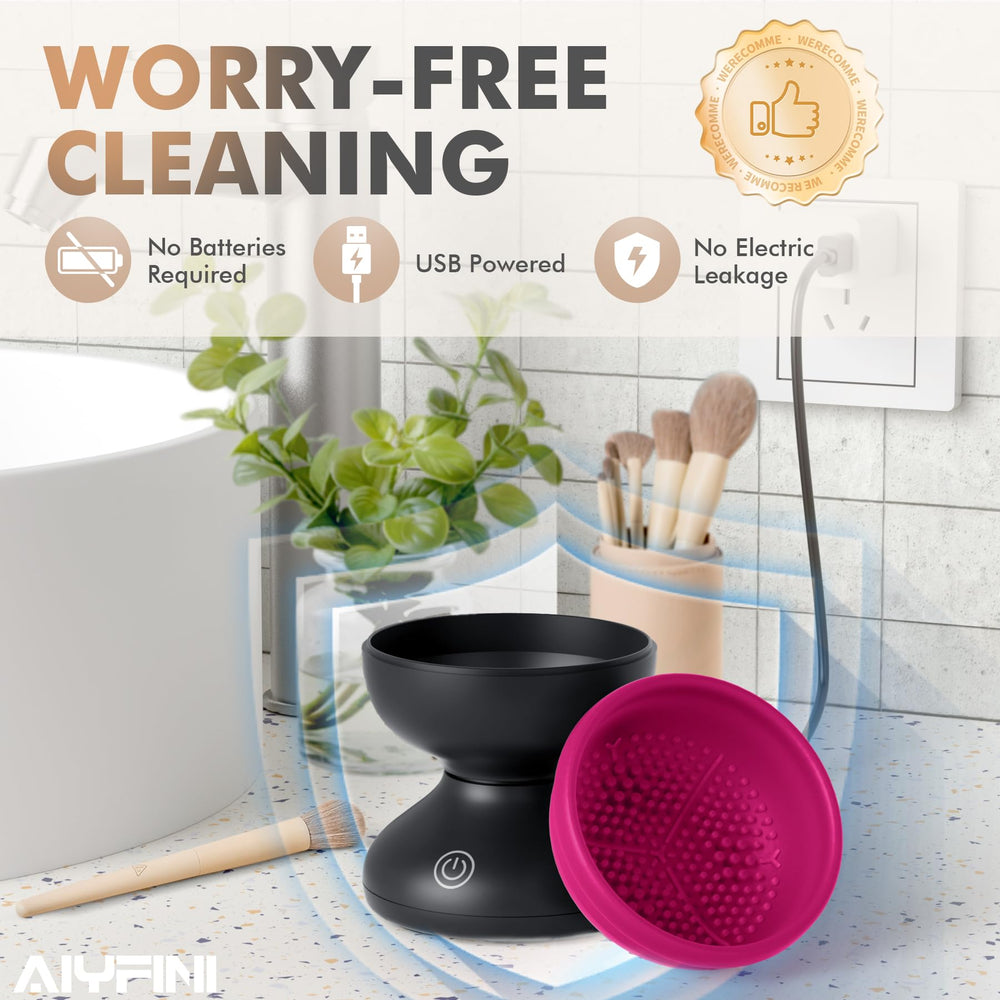 Alyfini portable spinning cleaner on a tidy vanity