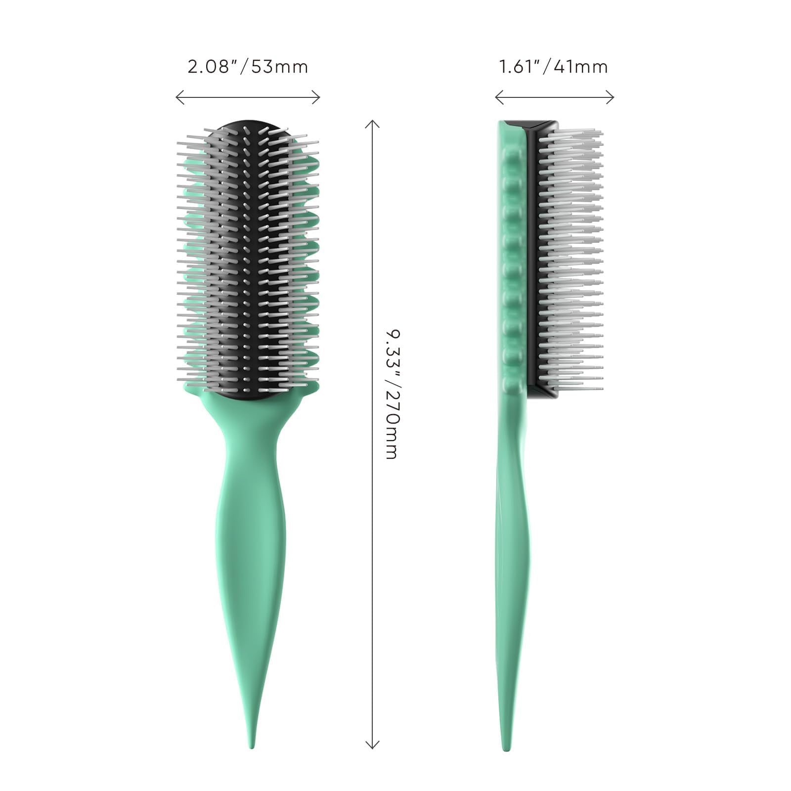 AM8:00 Ergonomic green grip on AM8:00 Curl Defining Brush for comfortable styling