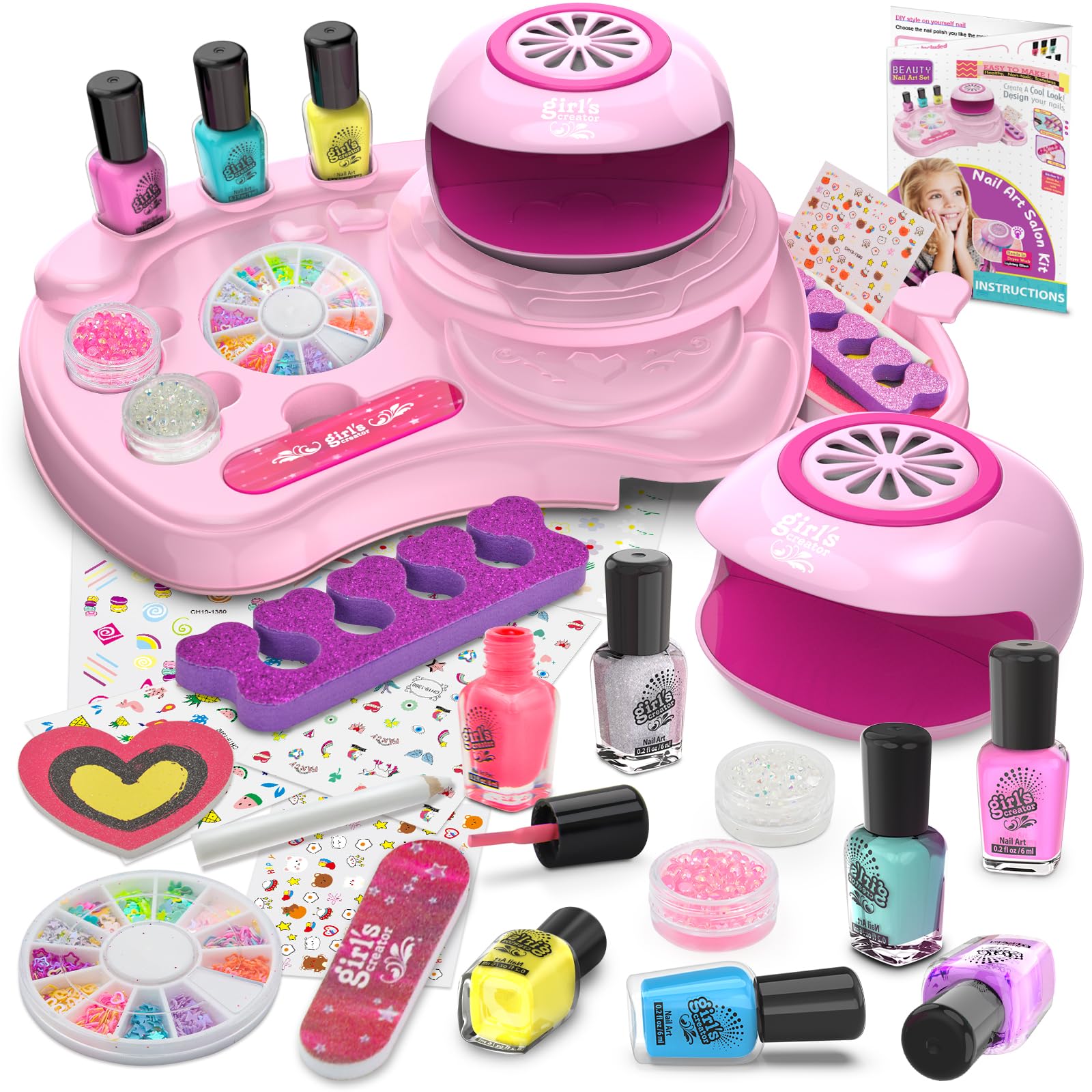 Amagoing set de uñas para niñas en mesa de juego, ideas creativas para uñas brillantes.