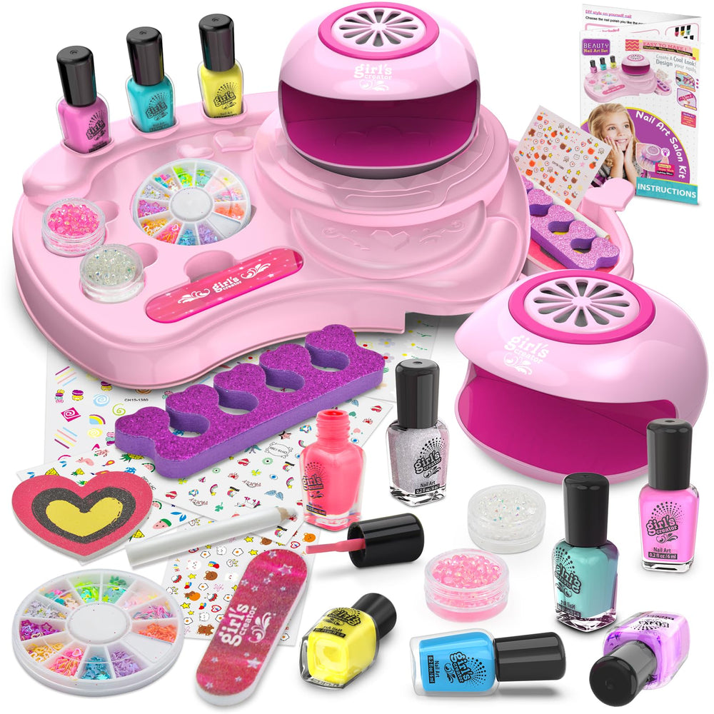 Amagoing set de uñas para niñas en mesa de juego, ideas creativas para uñas brillantes.