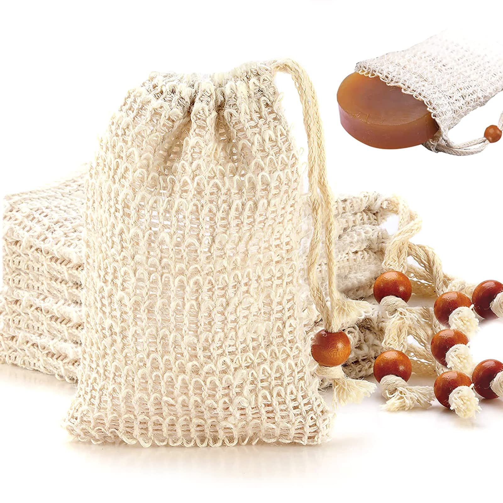 AMAHOMESA bolsa-jabon sisal natural para exfoliar y ducharte con suavidad.