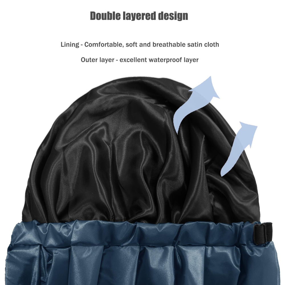 Gorra de ducha Amamba con exterior impermeable para evitar salpicaduras.