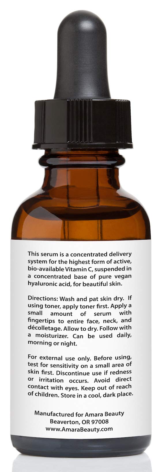 Amara Beauty Vitamina C 20% ingrediente premium: sin parabenos ni colorantes artificiales.