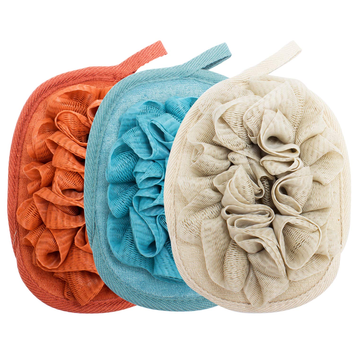 Amariver tres-paquetes guante-esponja ducha flor, exfoliación suave para la piel