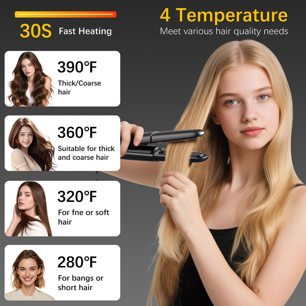 Amazebra mini hair-straightener-curler angle-shot enables quick styling on the go