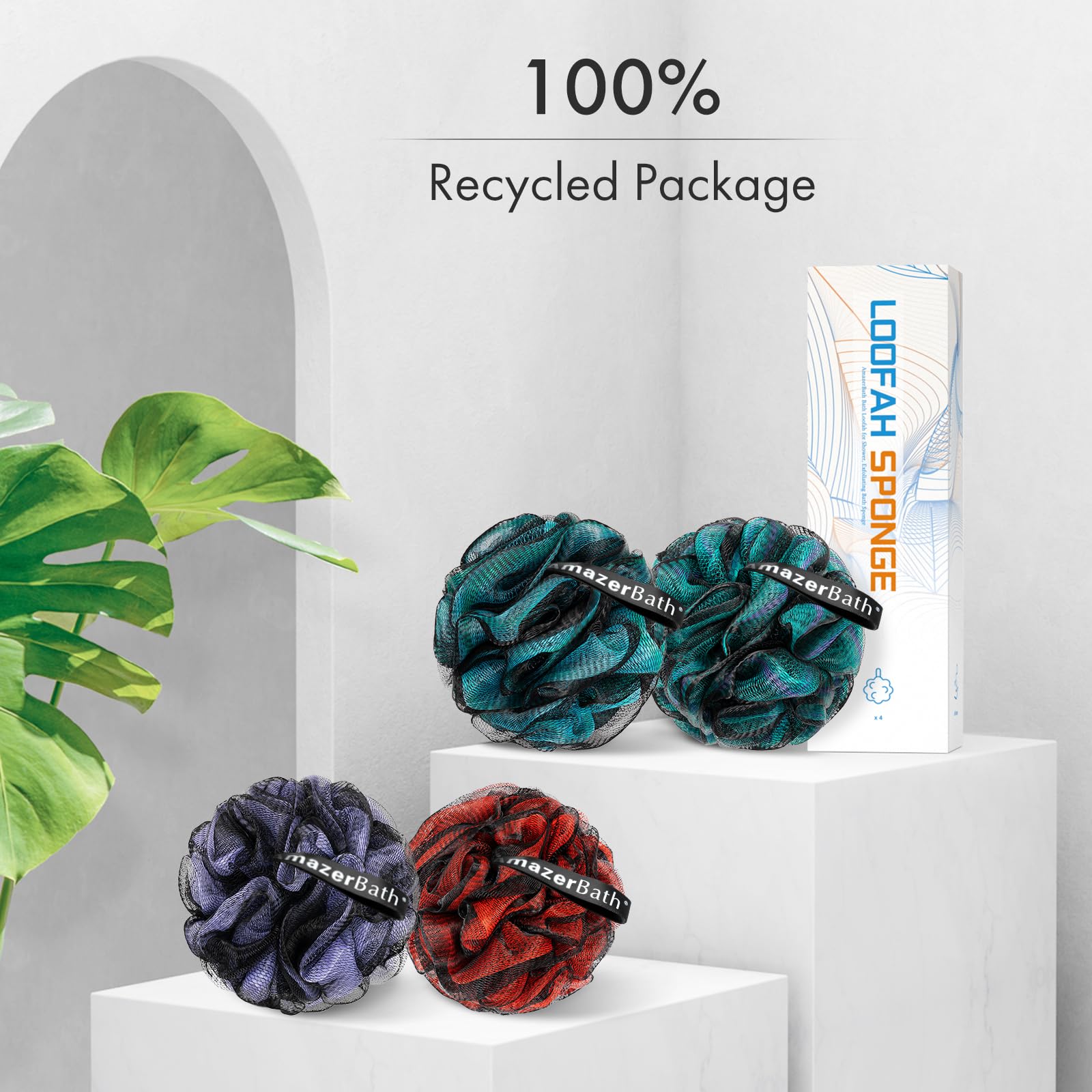 AmazerBath Loofah with hanging loop promotes easy storage after showers.