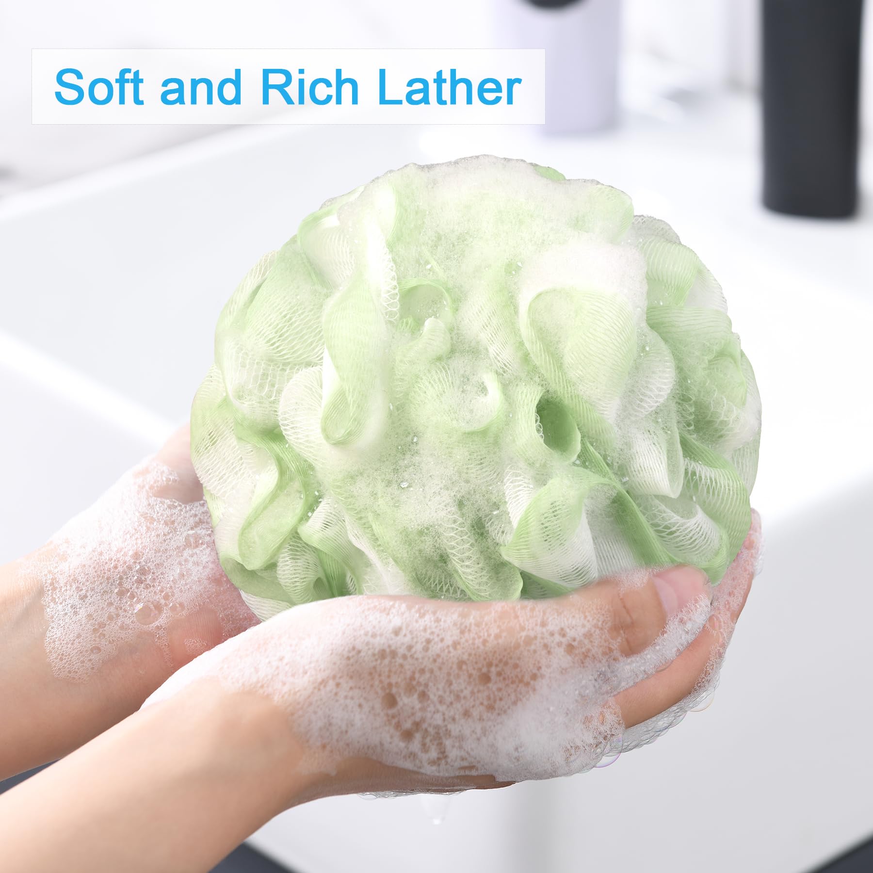 AmazerBath esponja-lufa con malla densa, genera espuma rica con poco gel.