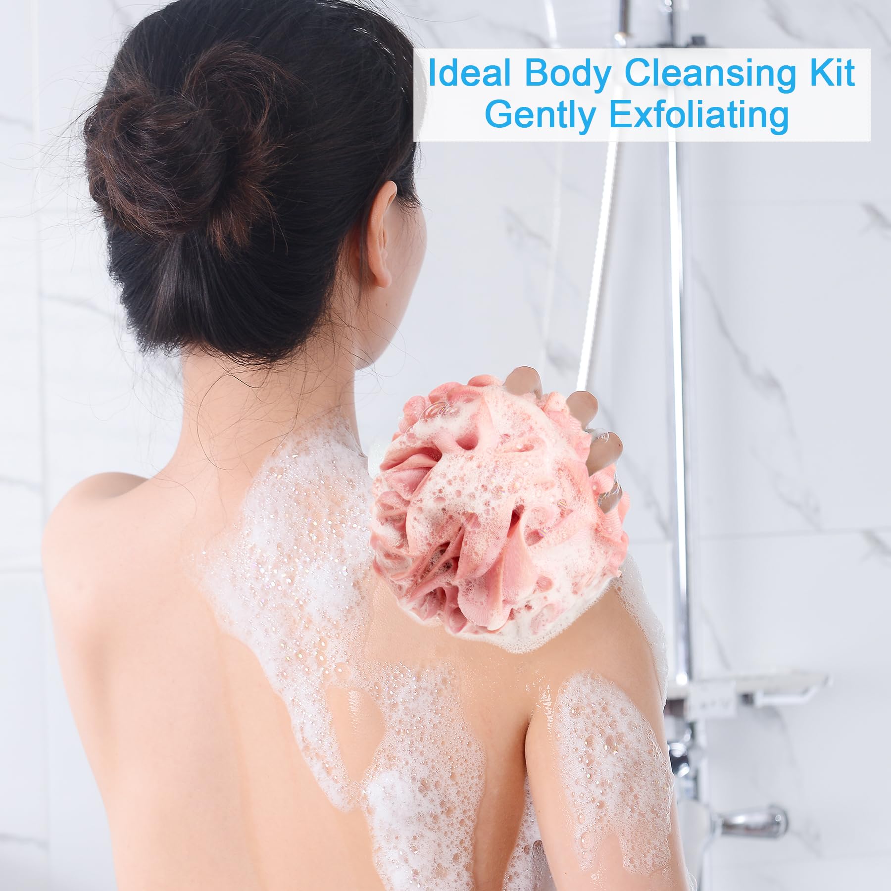 AmazerBath lufa exfoliante, textura de malla densa para espuma abundante.