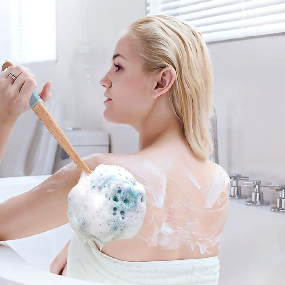 AmazerBath mango madera natural ergonómico para limpieza profunda