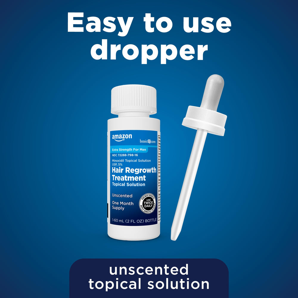 Twice-daily application with fast-absorbing unscented Minoxidil 5% formula on label