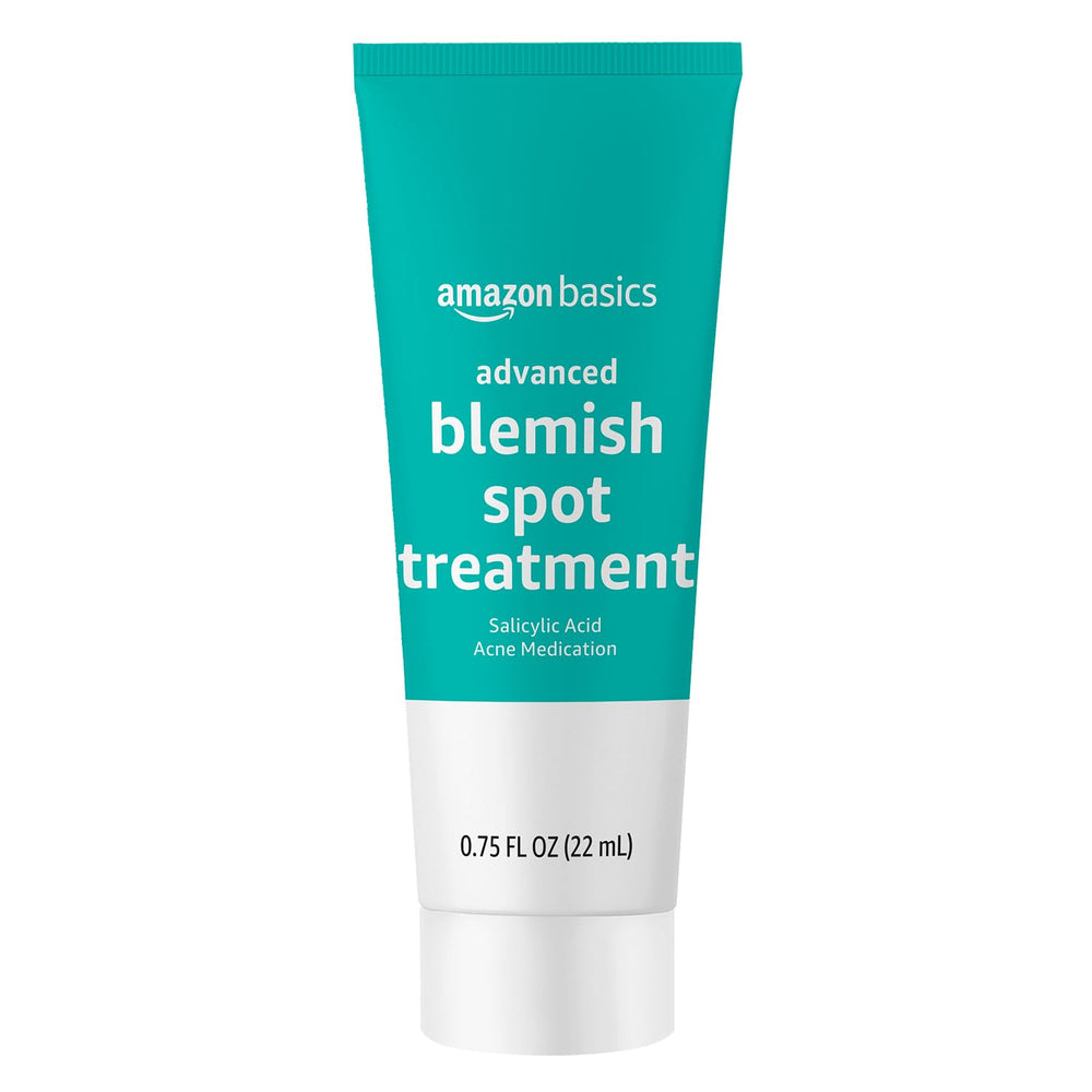 Amazon Basics product showing 2% salicylic acid as active ingredient for acne care.