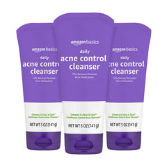 Amazon Basics Acne Wash bottle with 10% benzoyl peroxide for daily blemish control.