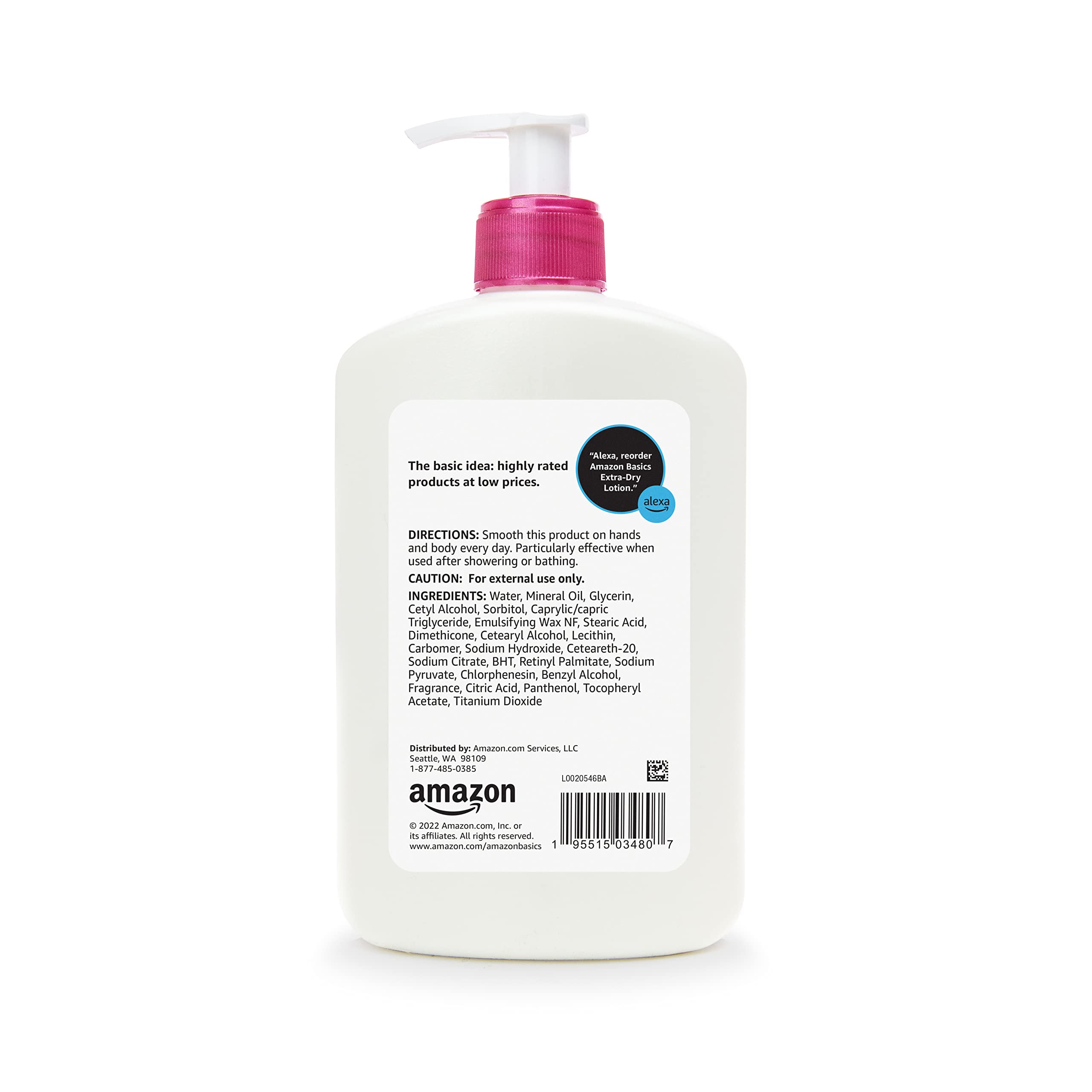 Loción Amazon Basics aroma limpio para cuidado diario de la piel