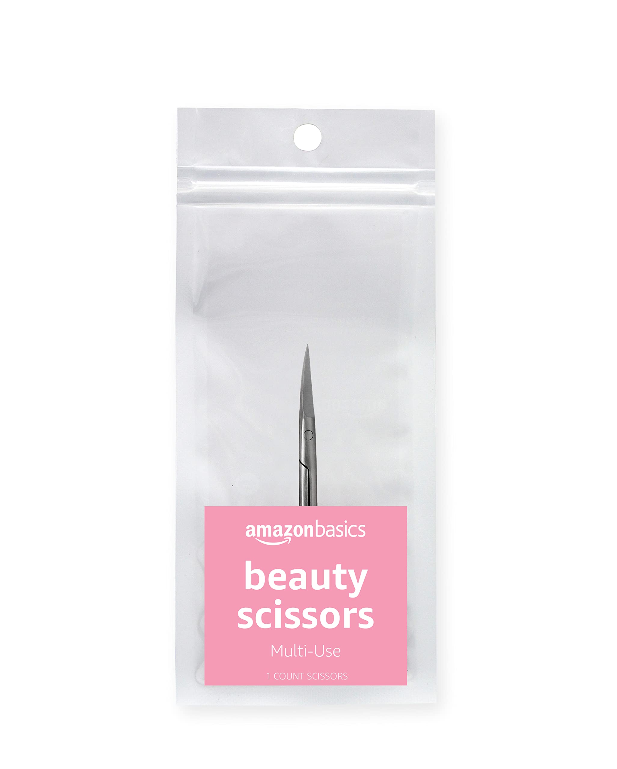Amazon Basics Beauty Scissors with curved blades for precise grooming.