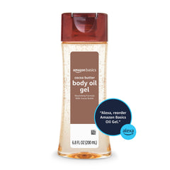 Application on skin illustrates soothing, non-greasy feel from Amazon Basics Cocoa Butter Gel