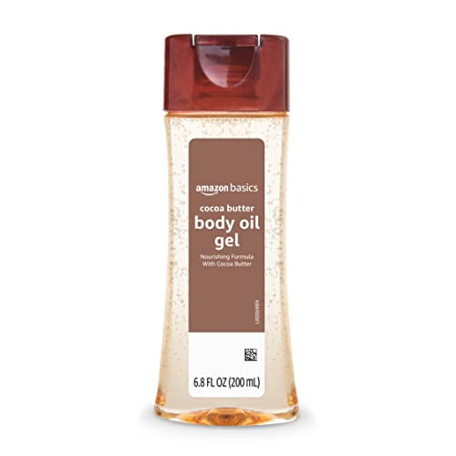 Amazon Basics Cocoa Butter Oil Gel packaging shown for the four-pack