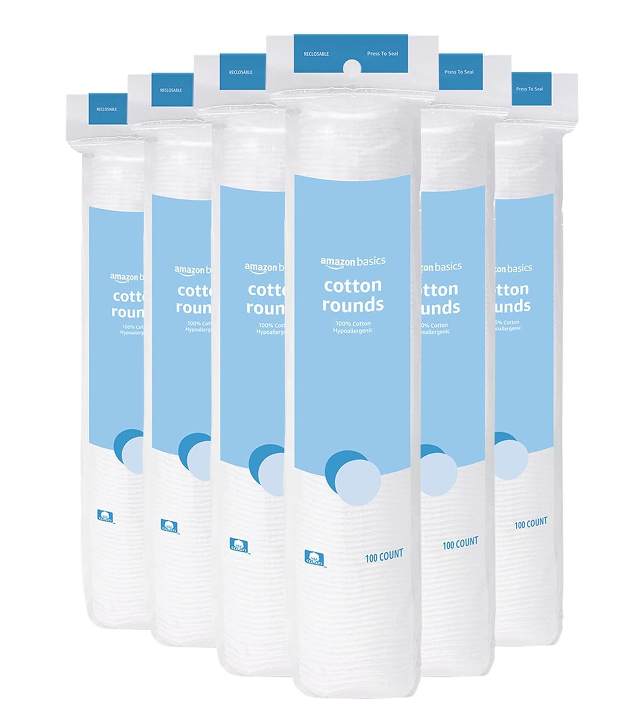Amazon Basics cotton rounds pack view for easy makeup removal