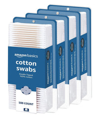 Amazon Basics cotton swabs 2000-count four-pack packaging for home use