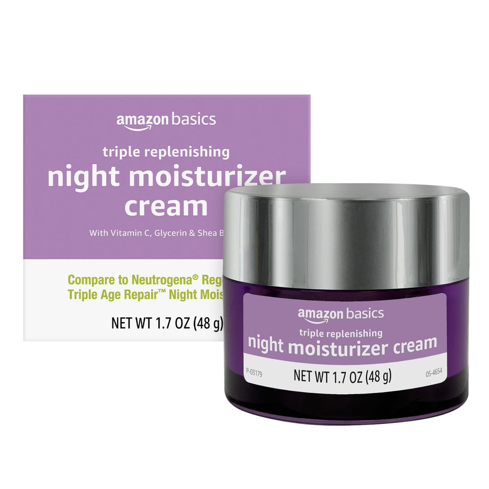 Crema nocturna Amazon Basics en envase de 1,7 oz para hidratación.