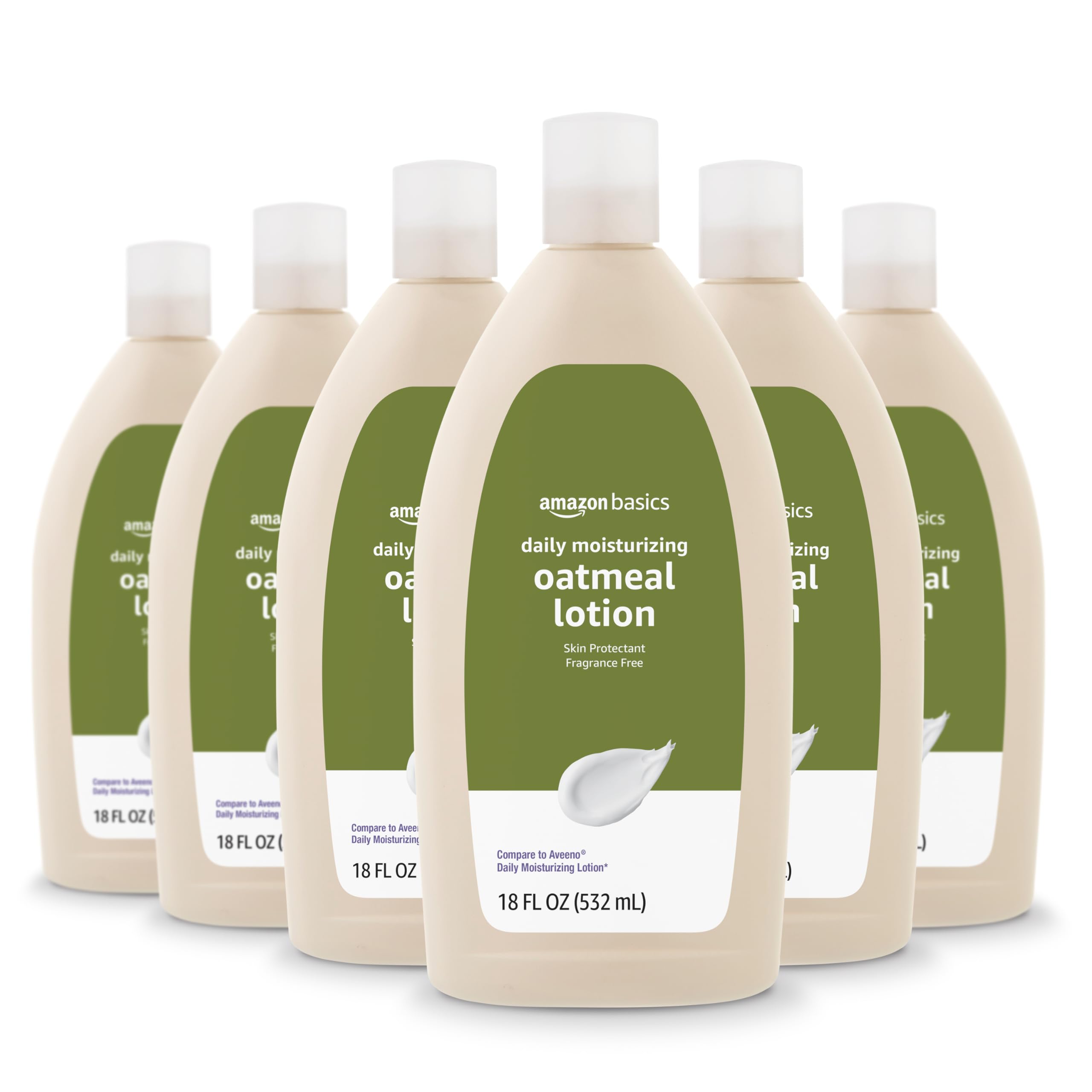 Amazon Basics Daily Moisturizing Oatmeal Body Lotion bottle front view showing fragrance-free hydration for dry skin