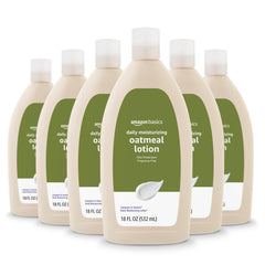 Amazon Basics Daily Moisturizing Oatmeal Body Lotion bottle front view showing fragrance-free hydration for dry skin