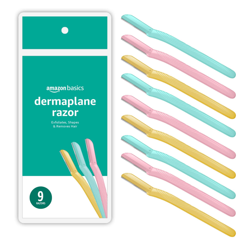 Amazon Basics Dermaplane Razor front view with nine blades for gentle facial hair removal