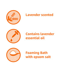 Close-up of Amazon Basics Epsom salt and lavender for a soothing bath experience.