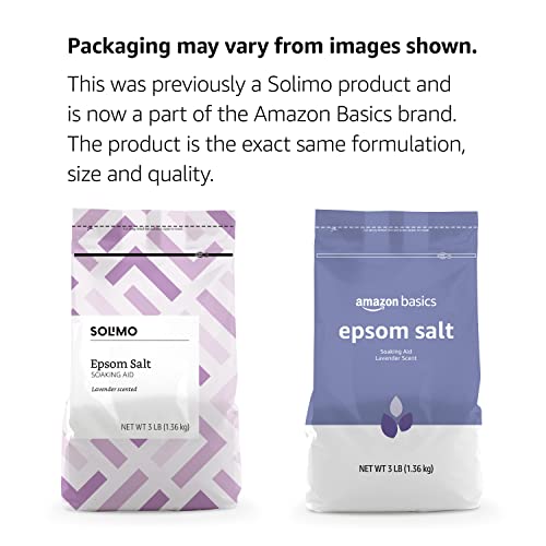 Amazon Basics Epsom Salt Lavender being poured for a soothing bath.