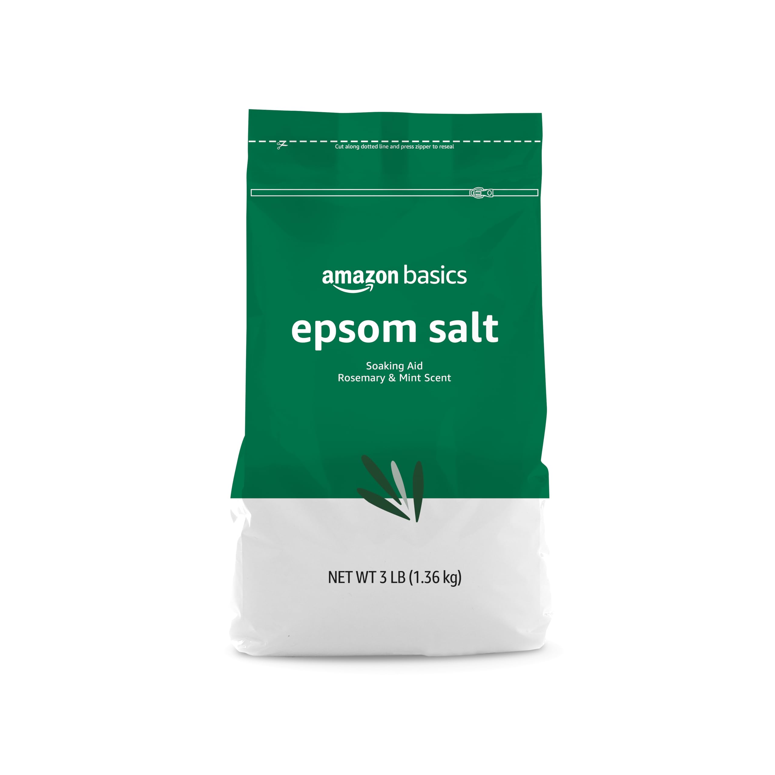 Amazon Basics Epsom Salt Soaking Aid bag for 3-pound pack and easy storage