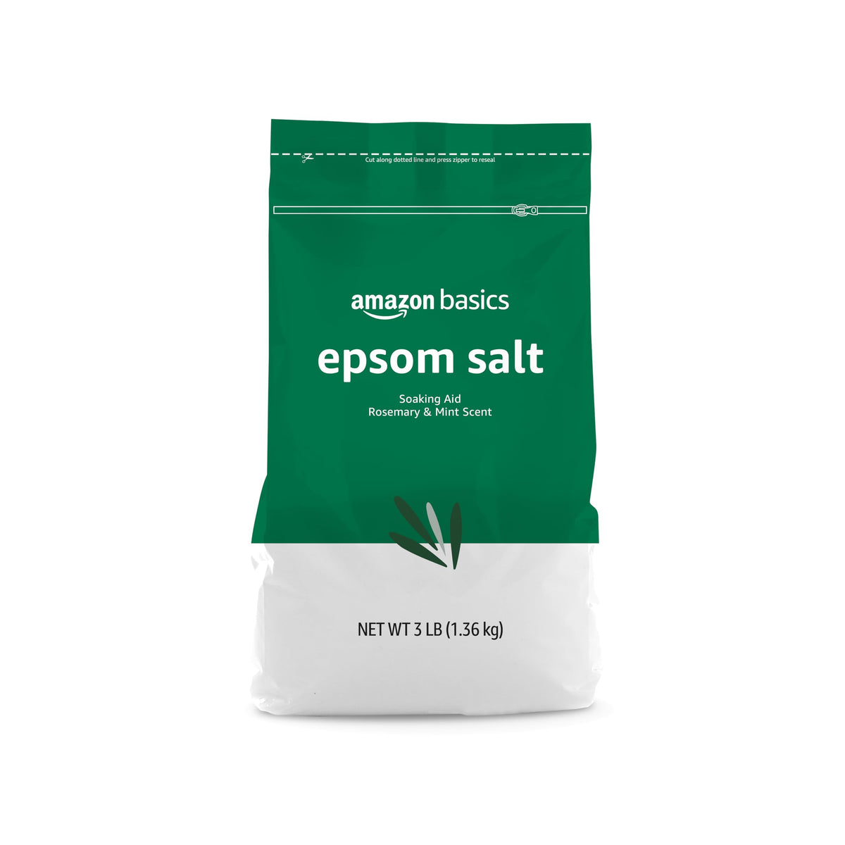 Amazon Basics Epsom Salt Soaking Aid bag for 3-pound pack and easy storage