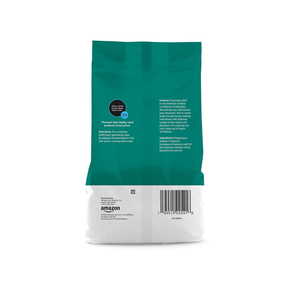 Amazon Basics Epsom Salt Soaking Aid dissolves in warm bath water.