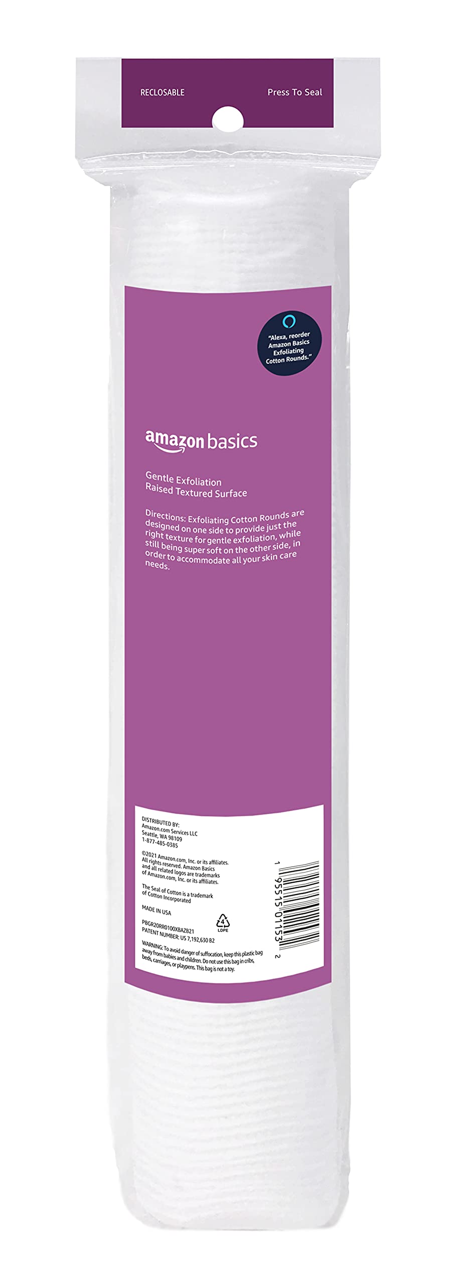 Close-up of raised-textured surface on Amazon Basics cotton rounds