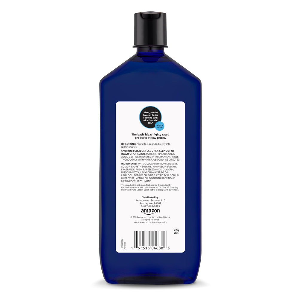 Pouring Amazon Basics foaming bath into tub to create rich lather and aroma.
