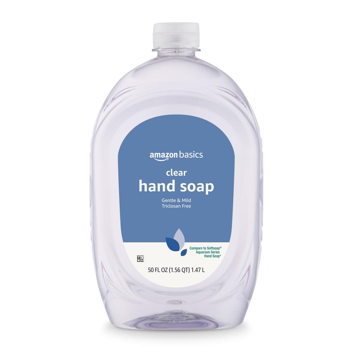 Amazon Basics Gentle & Mild Clear Hand Soap refill bottle front view for everyday handwashing.