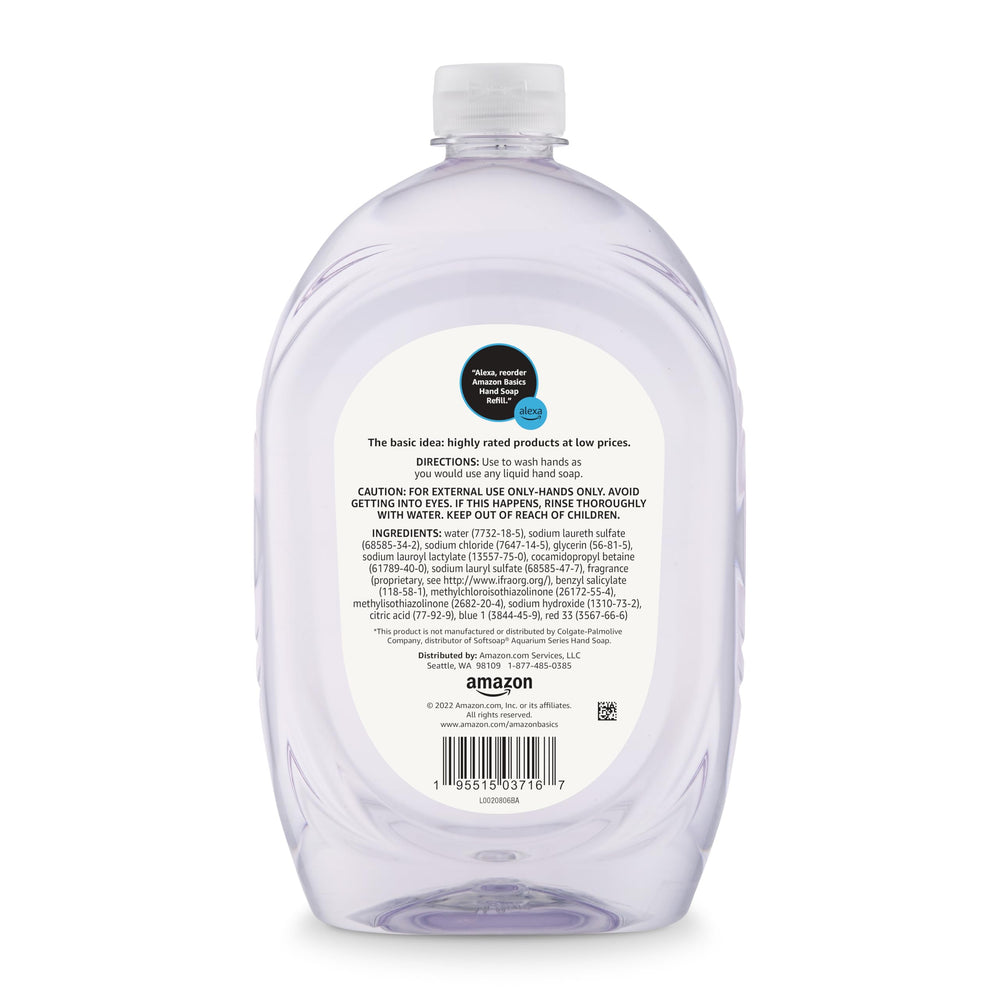 Close-up of the Amazon Basics label showing triclosan-free, dermatologist-tested formula.