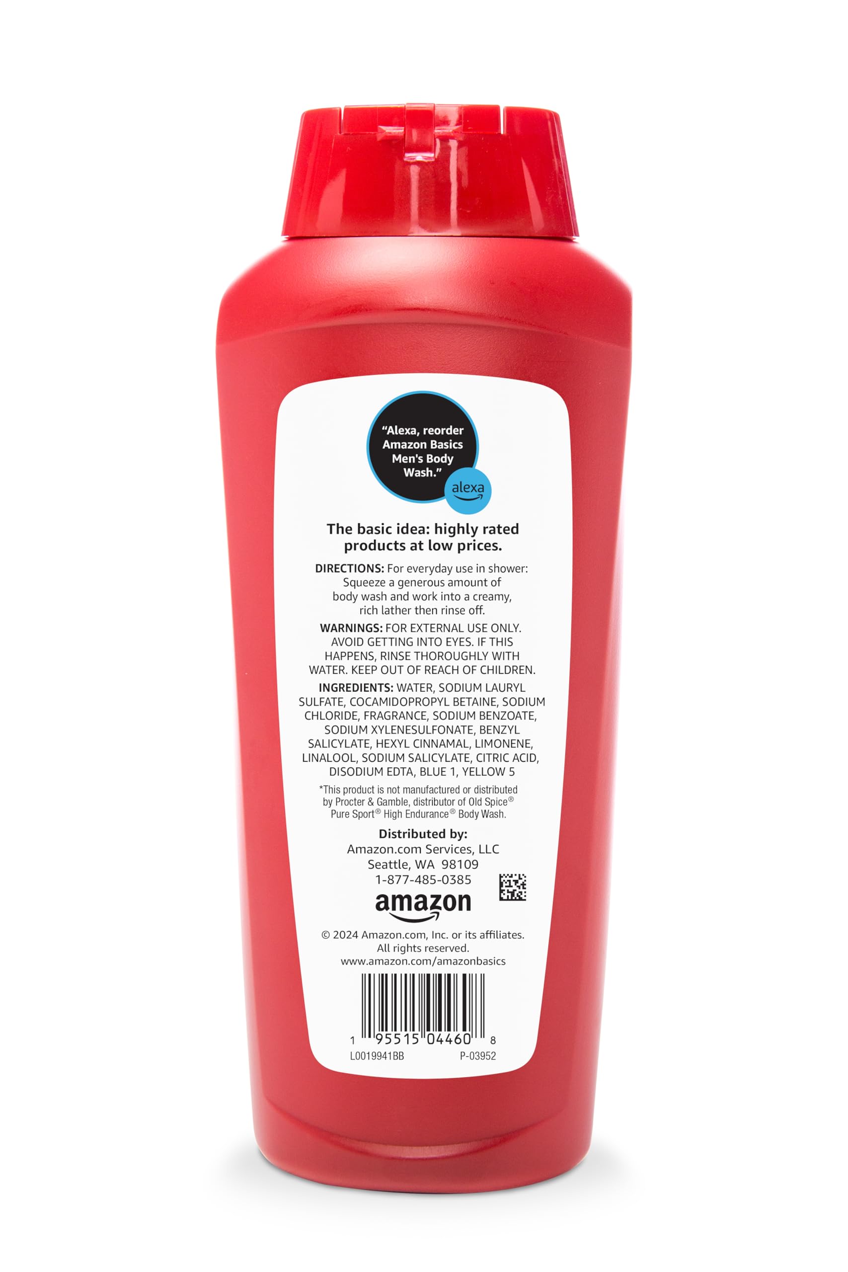 Botellas del pack de seis de gel de ducha Sport de Amazon Basics, práctica para la familia.