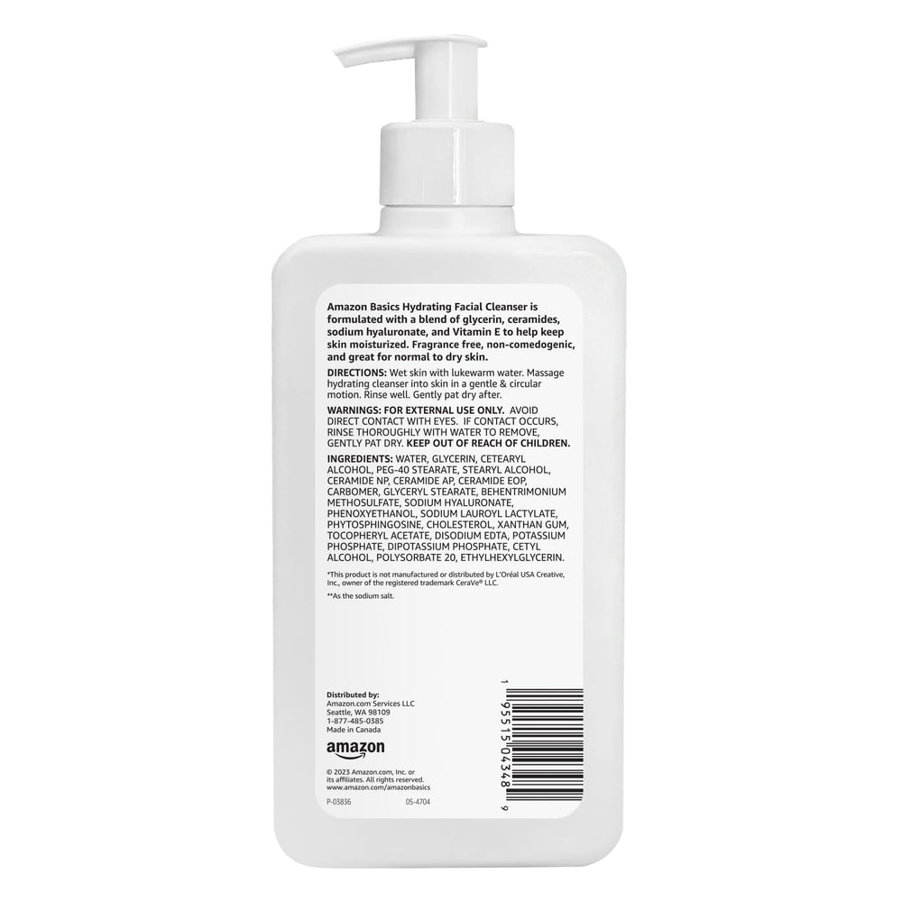 Etiqueta resaltando ceramidas y glicerina en el limpiador para piel seca.