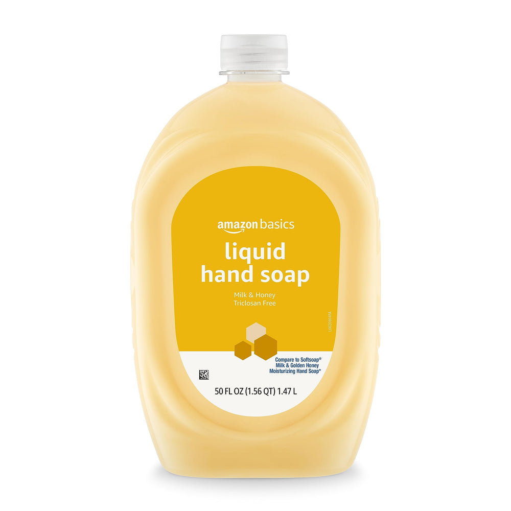 Amazon Basics liquid hand soap refill bottle with milk and honey scent