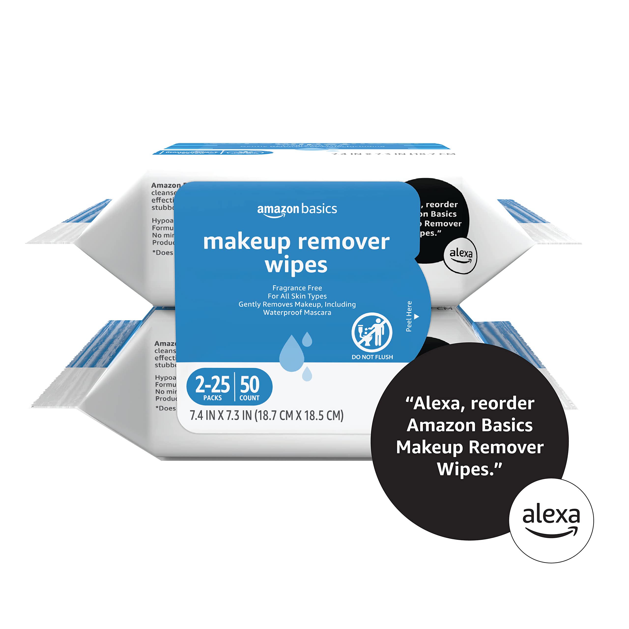 Amazon Basics makeup remover wipes FSC cloths and recycled packaging