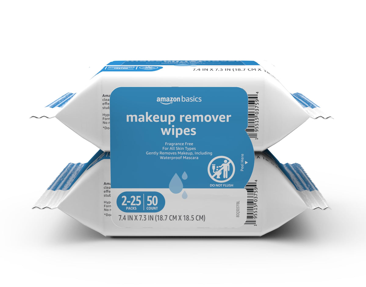 Amazon Basics makeup remover wipes fragrance-free for gentle daily cleansing