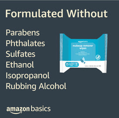 Amazon Basics makeup remover wipes no rinse formula in use on skin.