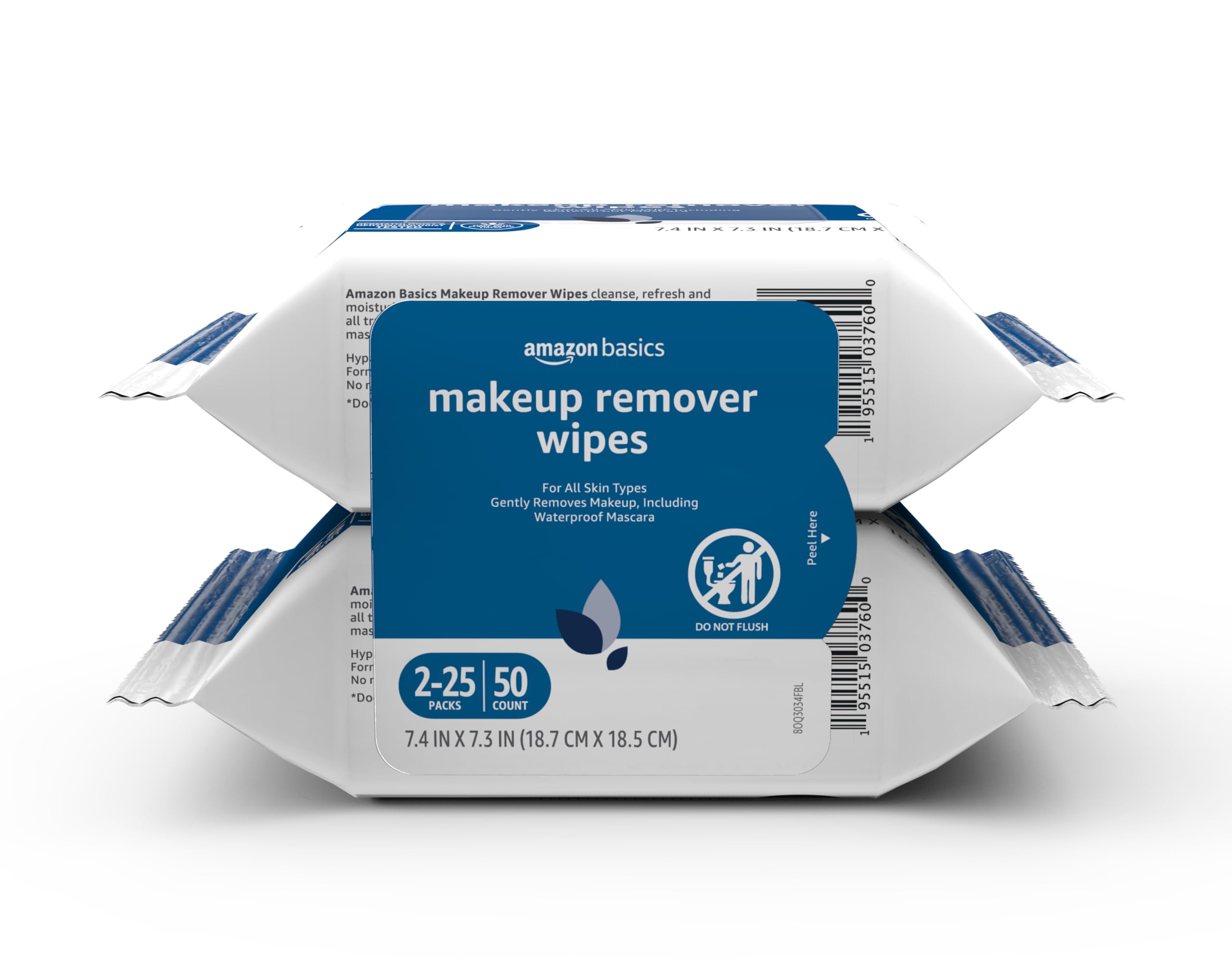 Amazon Basics makeup remover wipes pack close-up showing easy reseal and daily cleansing