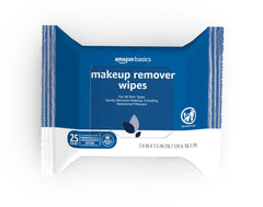 Amazon Basics Makeup Remover Wipes seal pack with resealable lid for convenient daily cleansing.