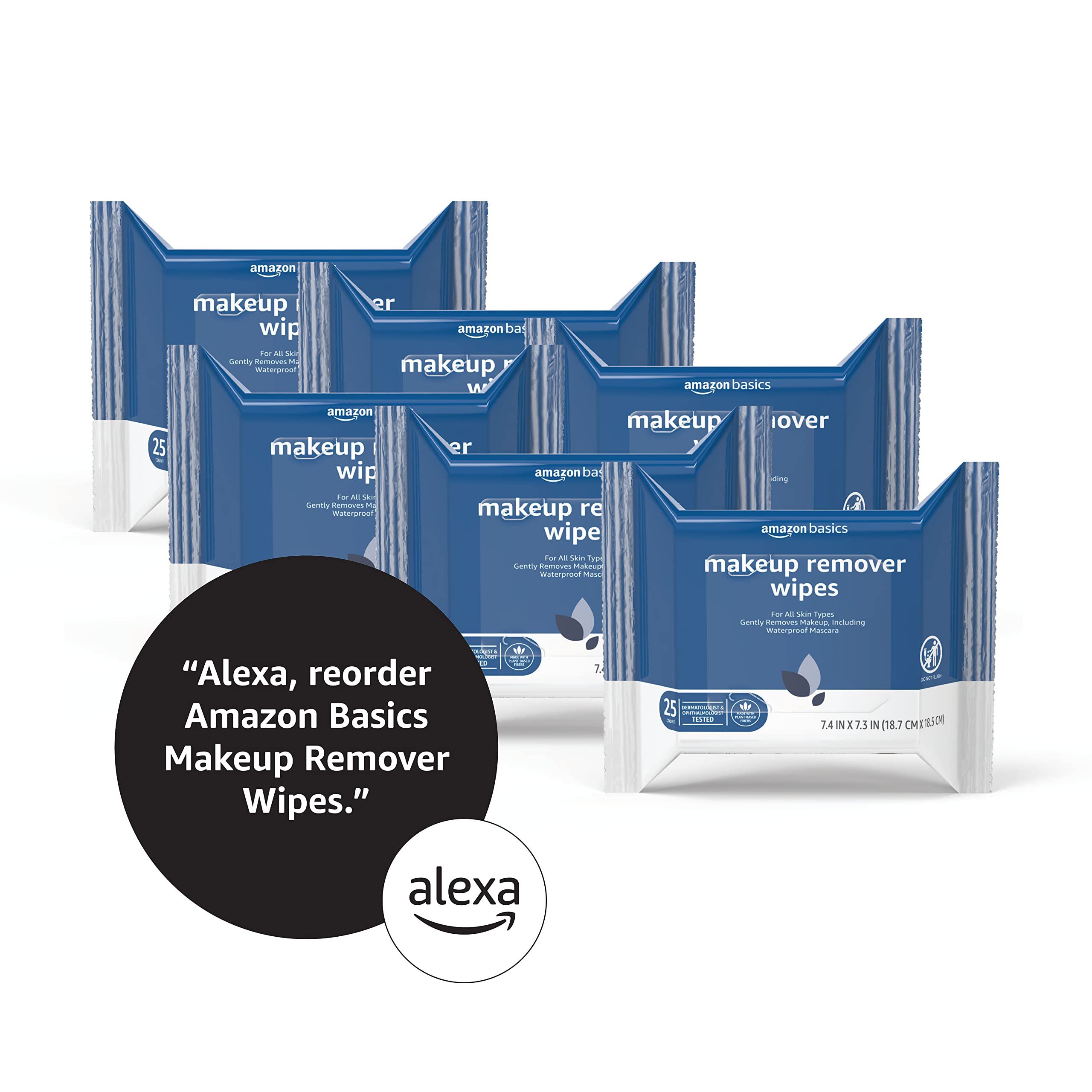 Amazon Basics Makeup Remover Wipes plant-based, alcohol-free formula for sensitive skin.